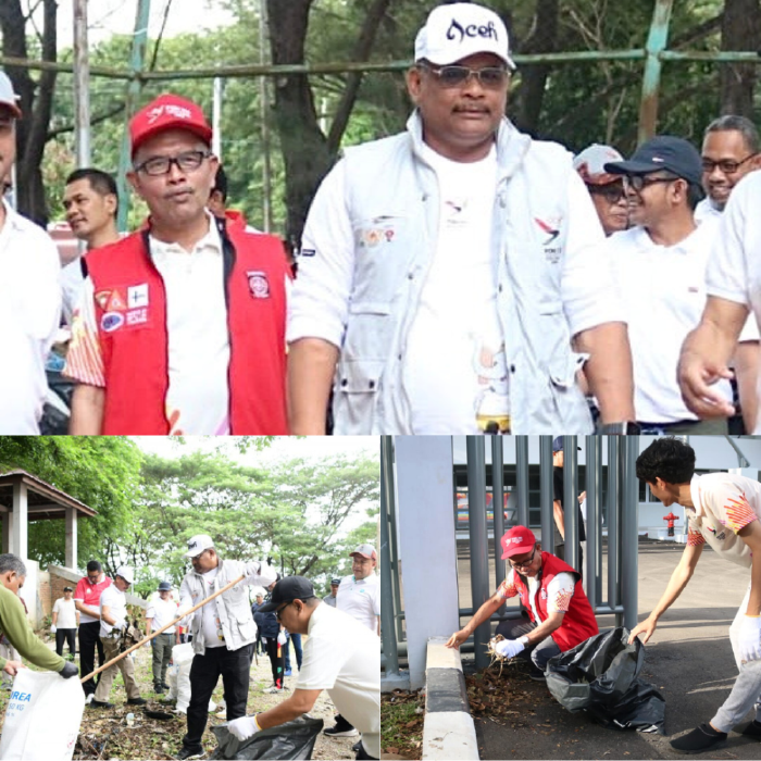 Bersama Pj. Gubernur Safrizal, Kadinsos Aceh Dr. Muslem Ikut Kegiatan Bersih-Bersih Sedunia di Stadion Harapan Bangsa